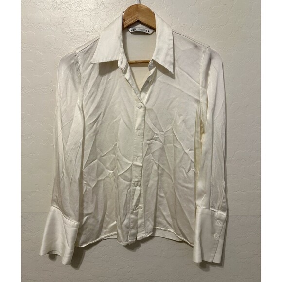 Zara Womans Button Up Collared Top Size S Quiet Luxury Old Money Career Office - Picture 1 of 10